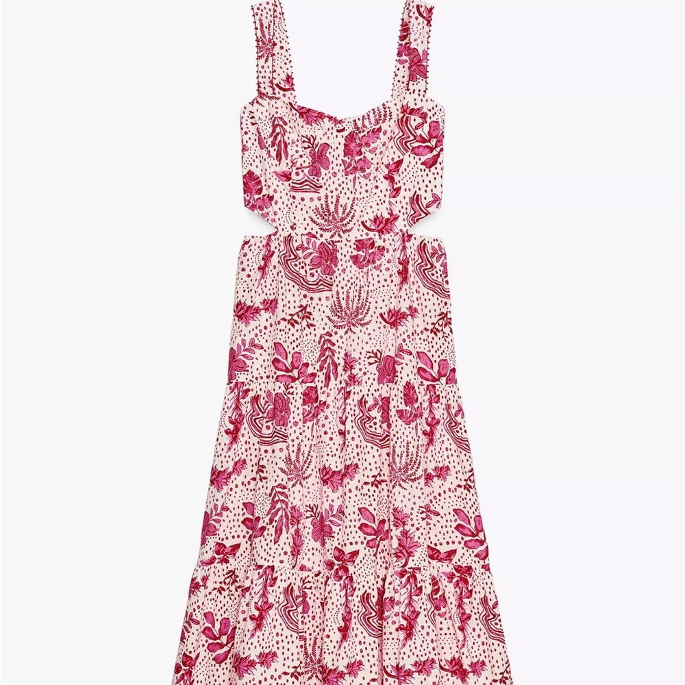 Zara Pink Floral Midi Dress